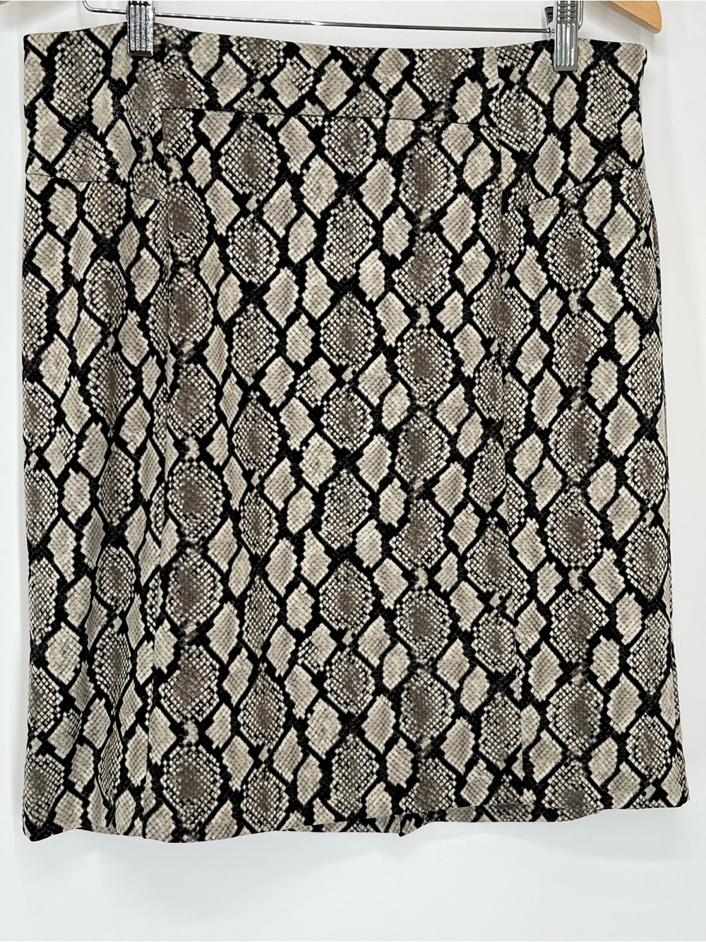 Michael Kors Black and Beige Snake-Print‎ Zip Detail Skirt